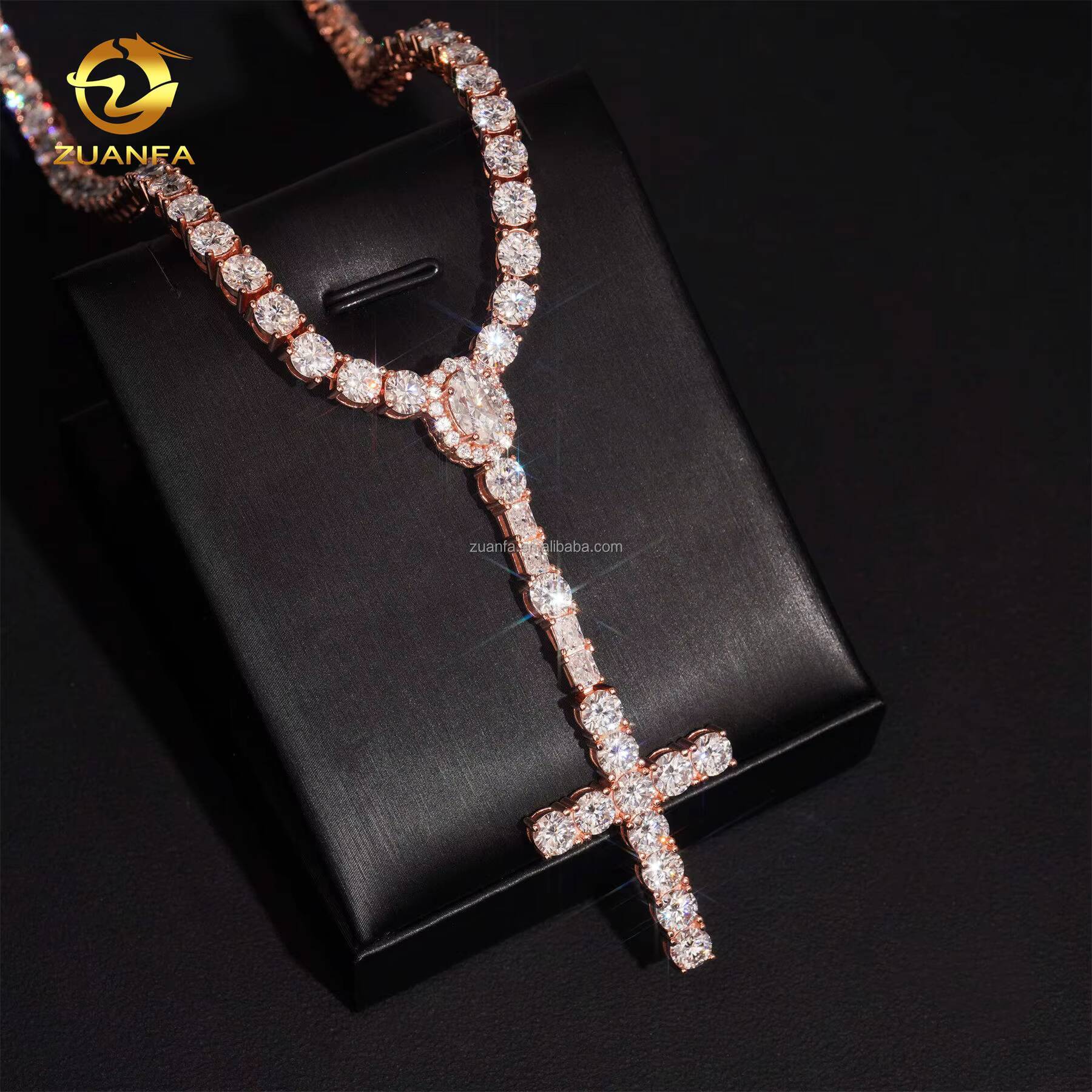 Hot Selling Cross Moissanite Tennis Chain Necklace Pendant Set 925 Sterling Silver Iced Out Hip Hop Jewelry