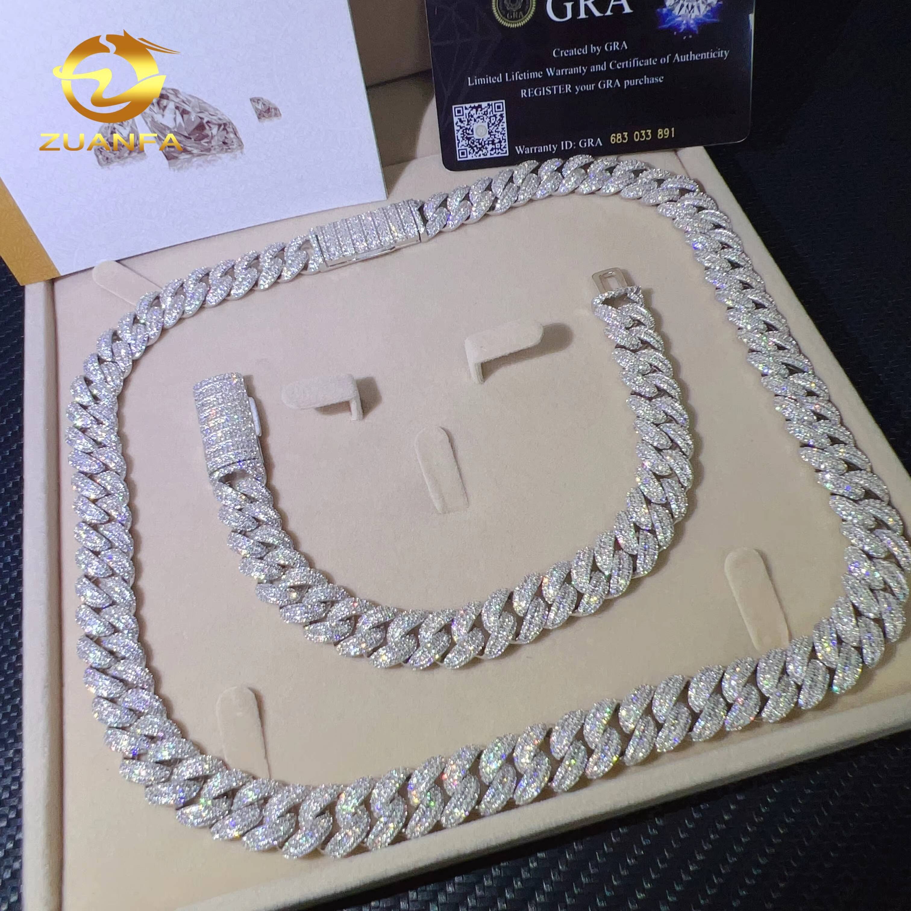 13mm Luxury VVS Moissanite Diamond Sterling Silver 925 Cuban Link Chain Moissanite Iced Out Cuban Link Necklace