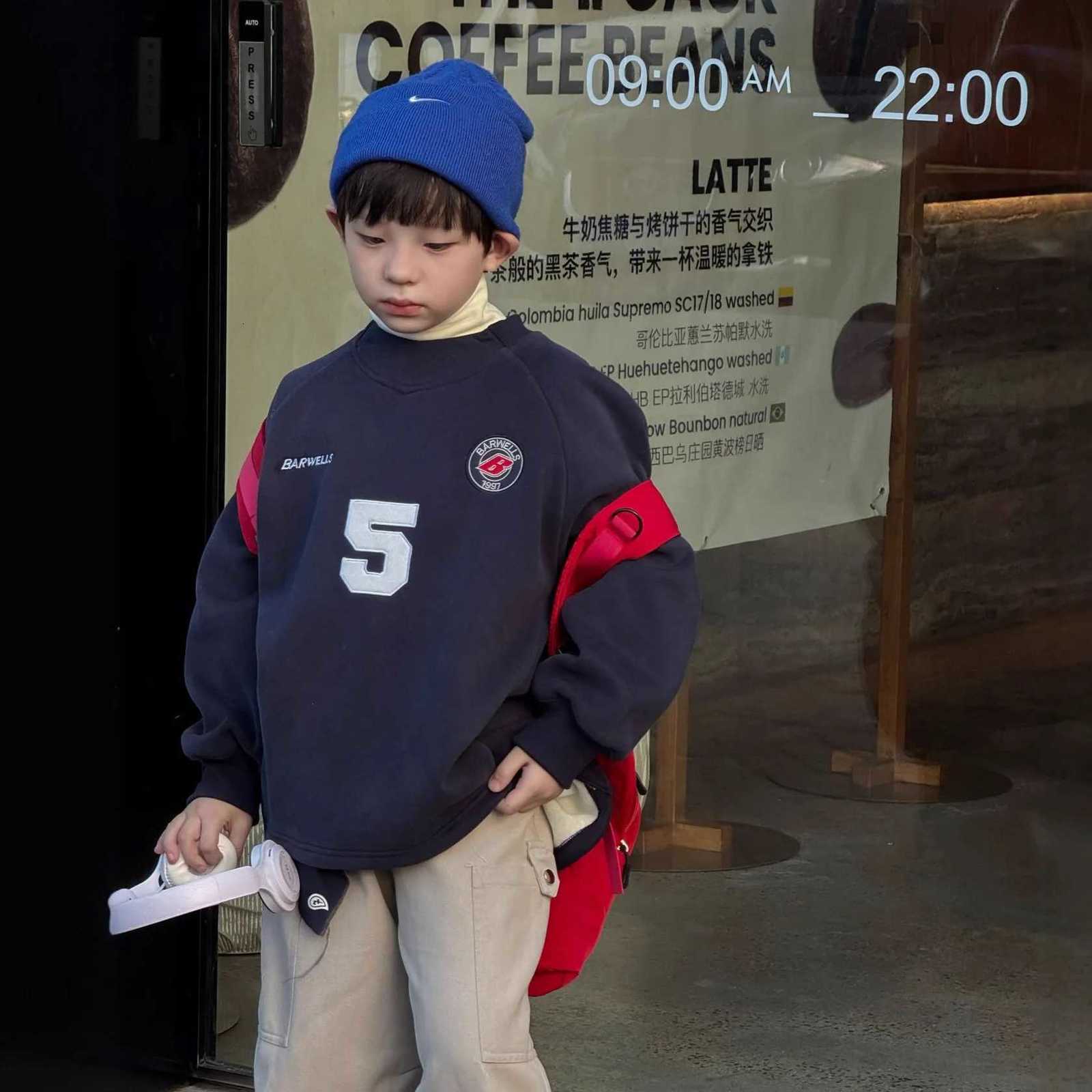 New Autumn Winter Boys Korean Style Thickened All Match Hoodie Children Clothing Fashion Casual Digital Printed Fleece PulloverT251101