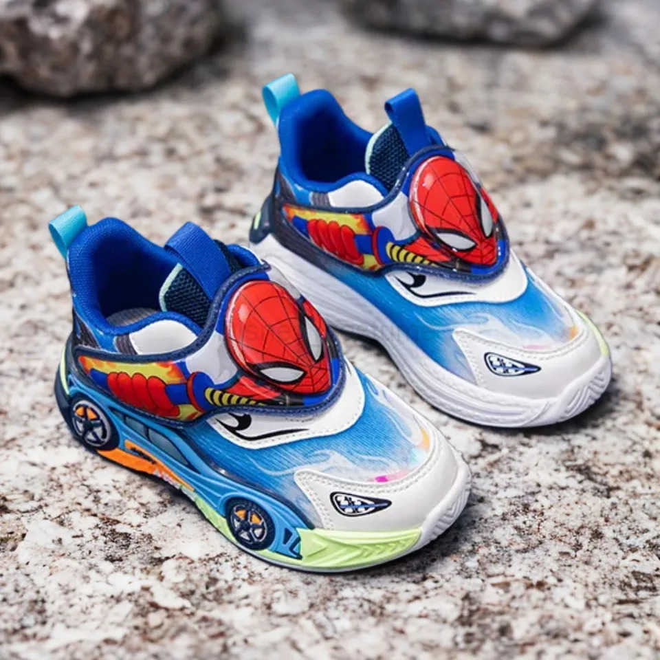 Disney Childrens Shoes Fashion Cartoon LED Lights Spiderman Sneakers for Boys Breathable Sport Antislip Student Shoes Size 26 H251101