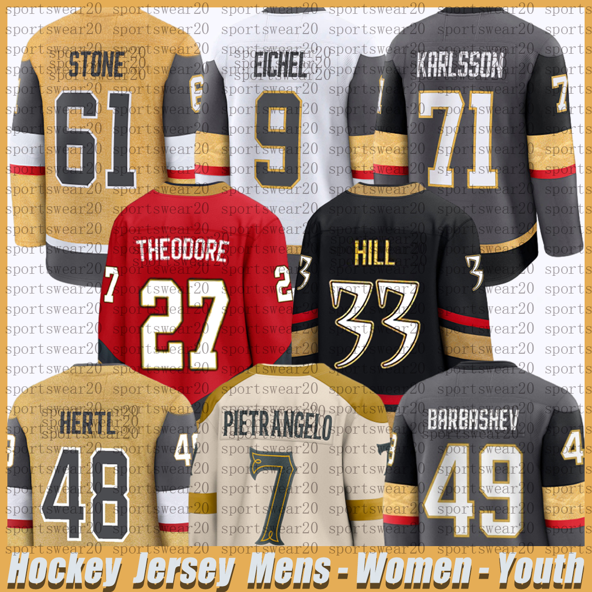 #9 Jack Eichel Jersey Vegas Hockey Jersey Golden Knights Jersey #61 Mark Stone #71 William Karlsson #7 Alex Pietrangelo #48 Tomas Hertl #27 Shea Theodore #33 Adin Hill Jerseys