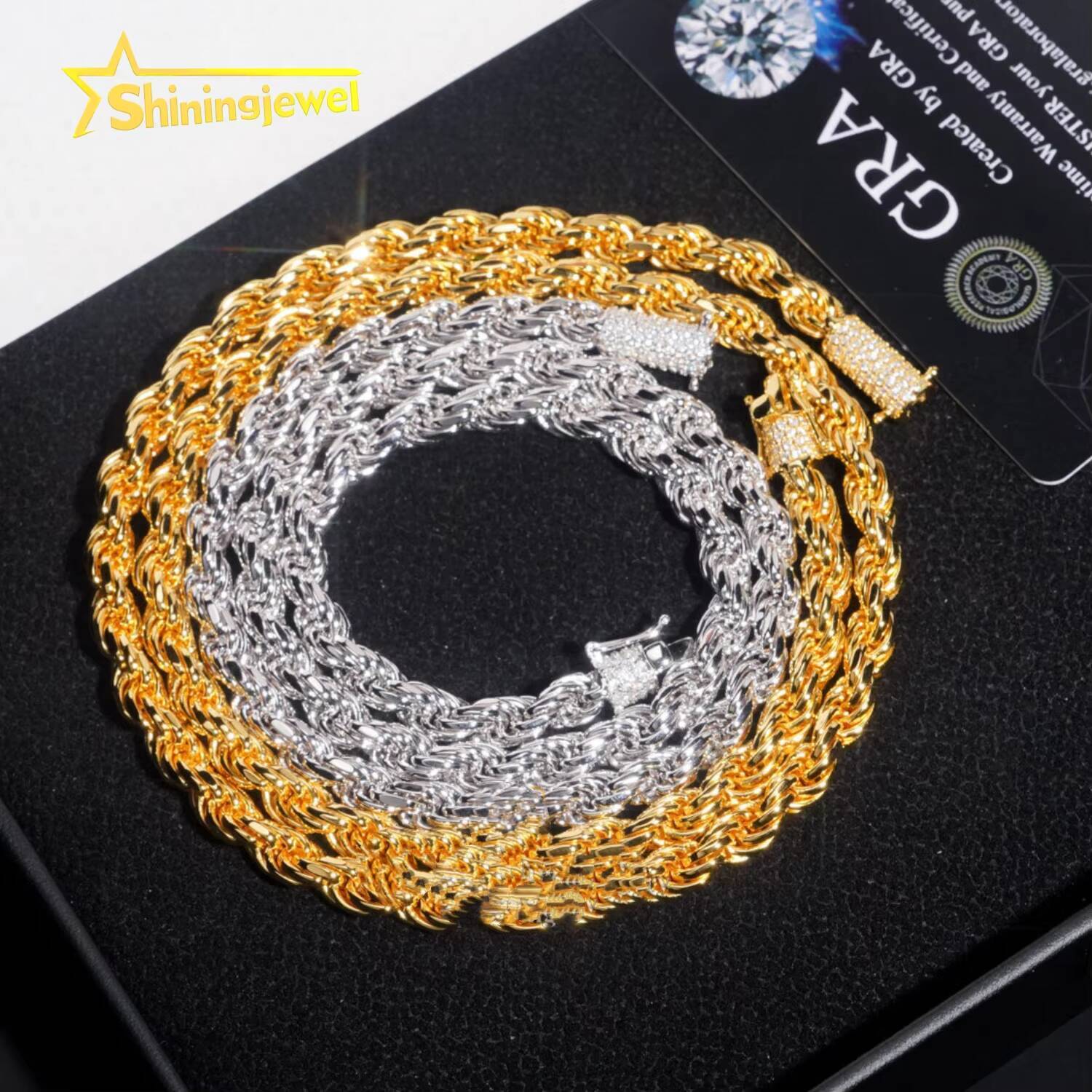 Real Gold Plated 6mm Pass Diamond Tester Stainless Steel Moissanite Rope Chain Cadena Not Tarnish