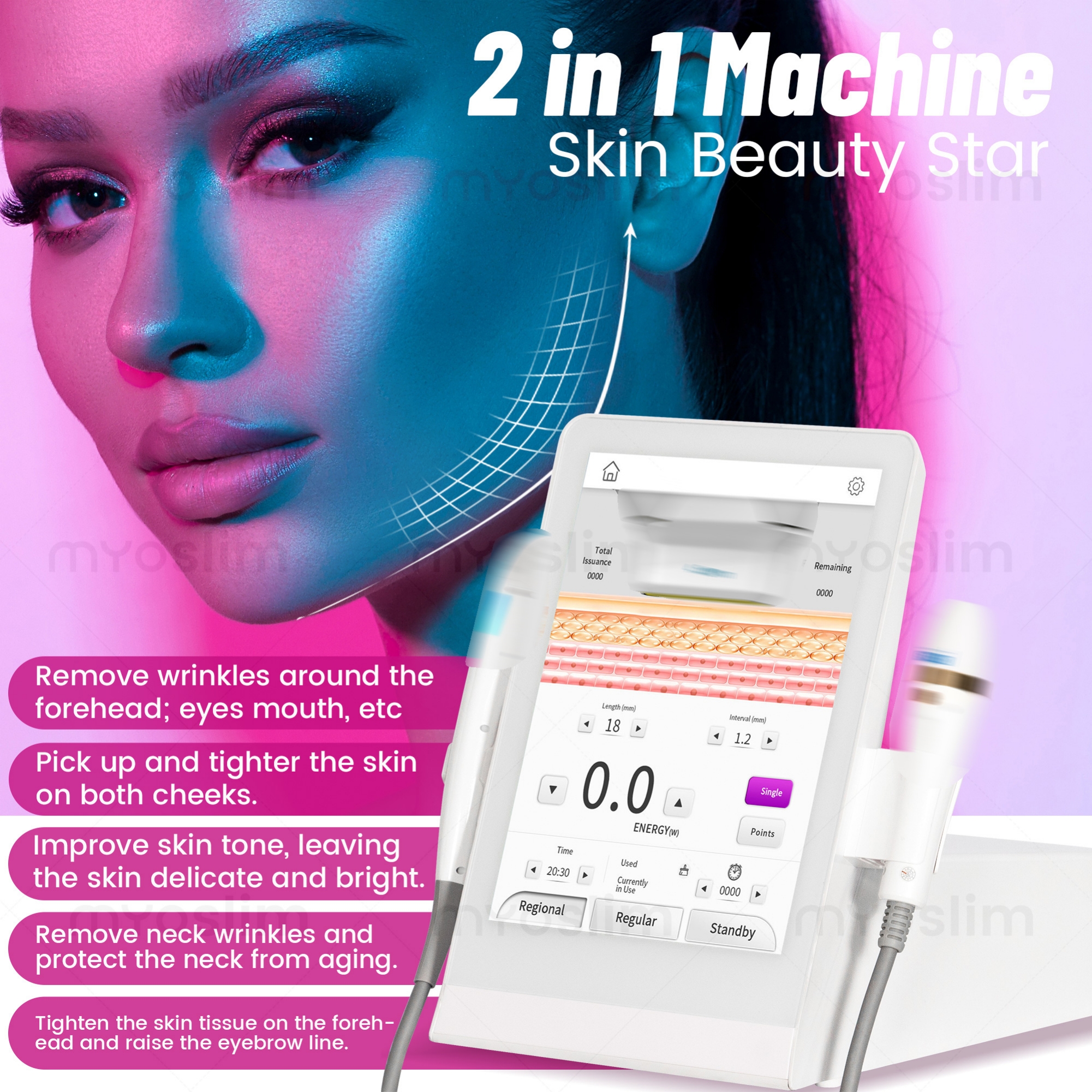 2 In 1 HIFU Facial Lifting Machine High Intensity Focused Ultrasounc Skin Tightening Anti Wrinkle Rejuvenation Device For Beauty Salon Spa Center