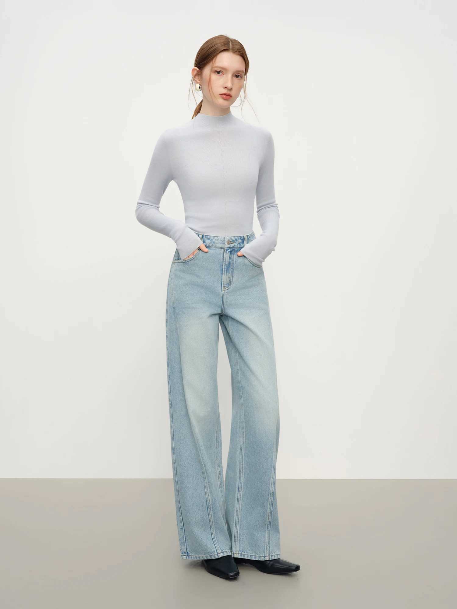 FSLE Retro Straight Blue Casual Versatile Jeans for Women Winter 2025 New Loose Daily Outfit Allmatch J251031