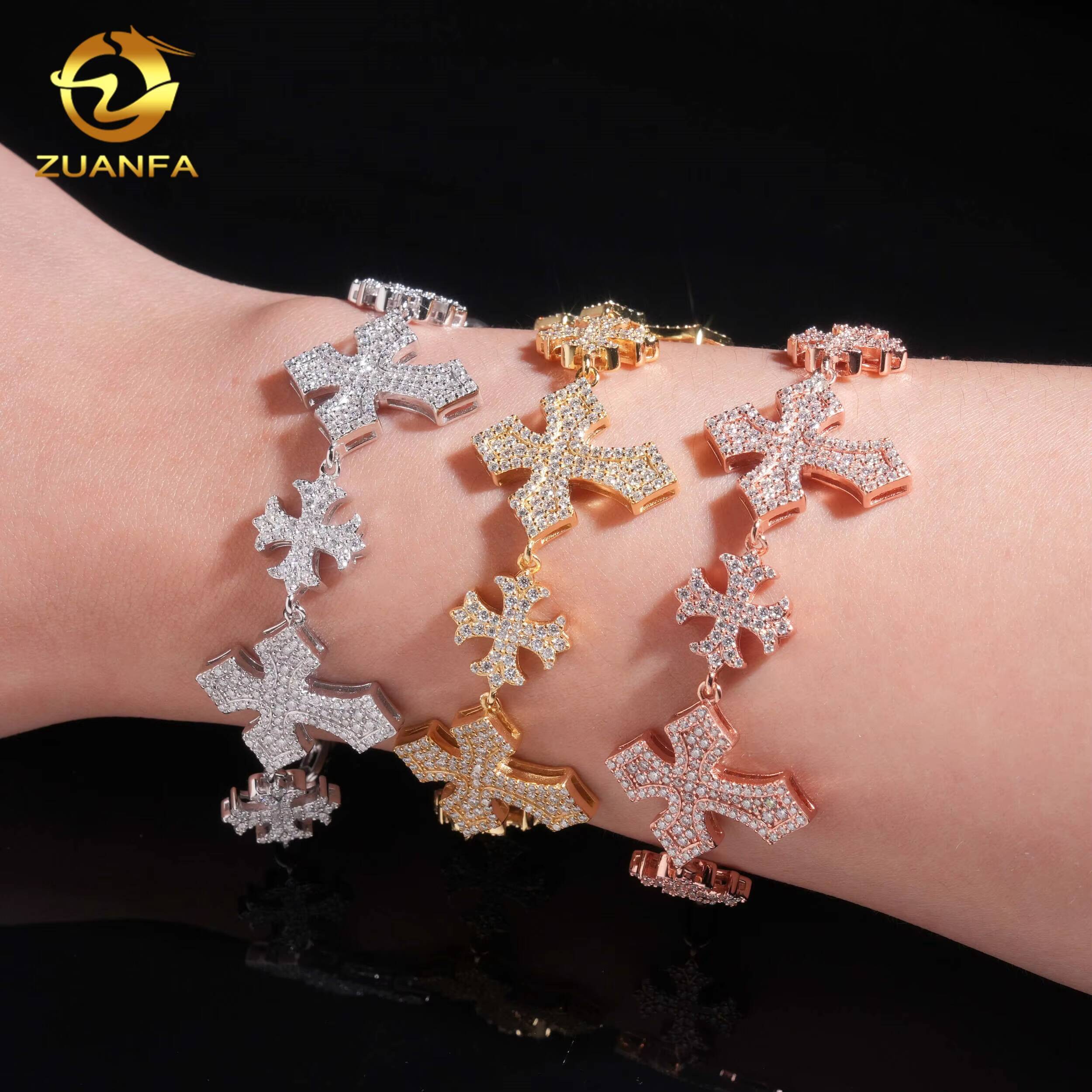 Hip Hop Jewelry Mix Cross VVS Moissanite Cuban Link Bracelet 925 Silver Hip Hop Cuban Bracelet