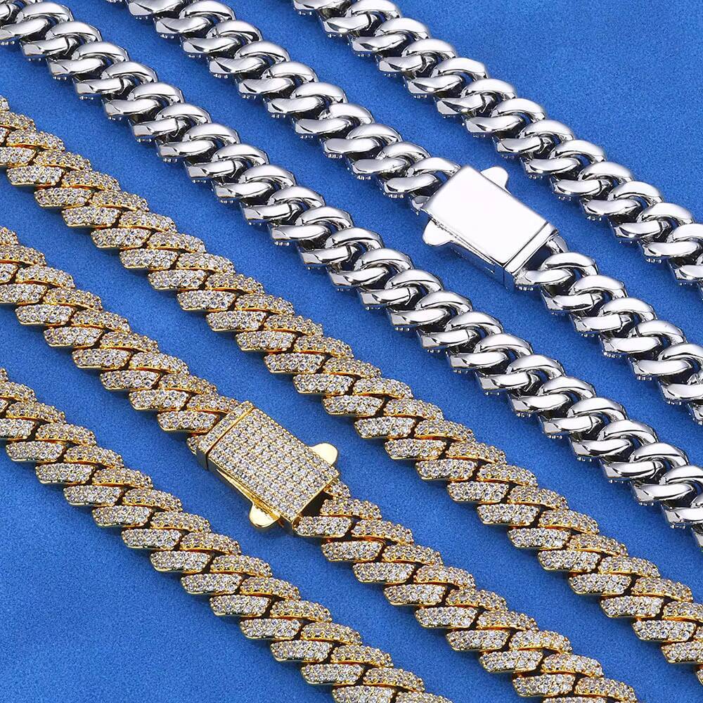 Drop Shipping Round Brilliant Cut GRA Certified Iced Out 8mm Silver VVS Moissanite Thin Miami Cuban Link Chain Necklace