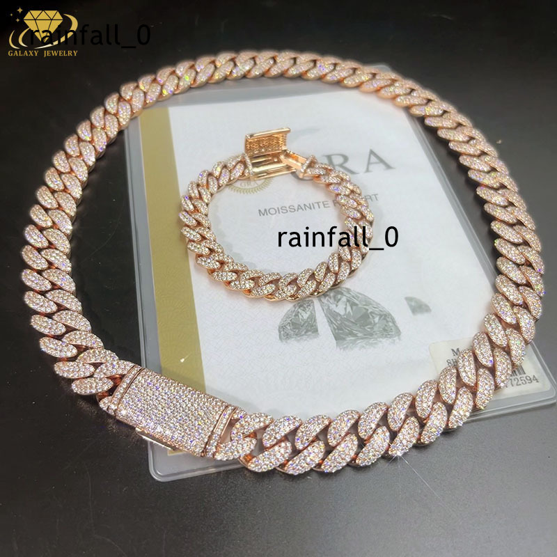 Hip Hop Jewelry 10mm 15mm D Color Moissanite Diamond 925 Sterling Silver Chain Miami Cuban Bracelet Necklace For Men