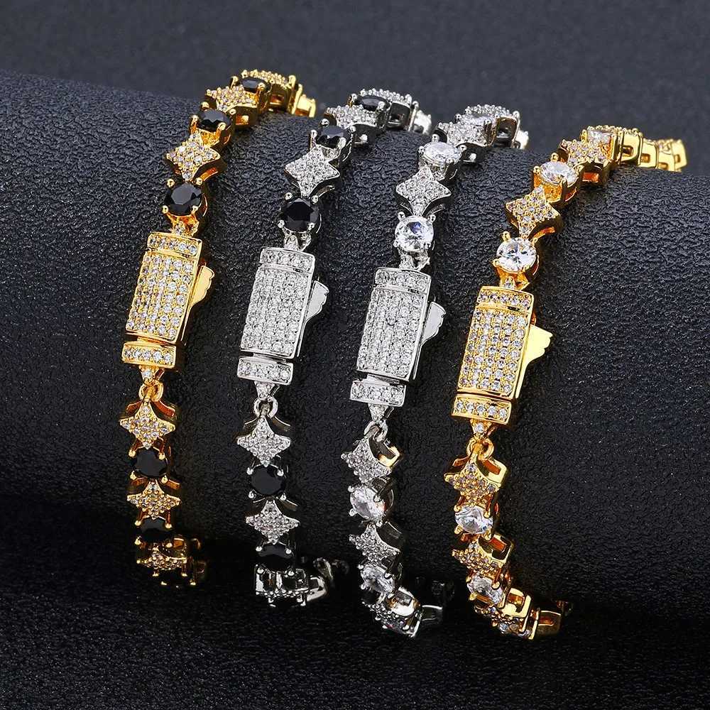 High end luxury celebrity tennis bracelet hip-hop new black and white zirconia tennis bracelet girl boy friend jewelry gift Y250329
