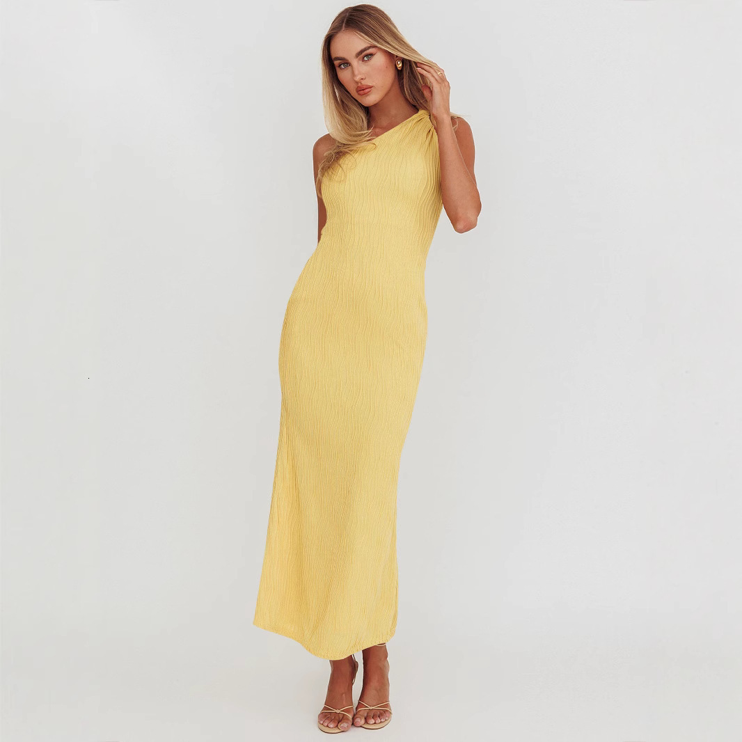 Spring and summer new women's clothing slanted shoulder backless temperament long skirt elegant evening party light dress