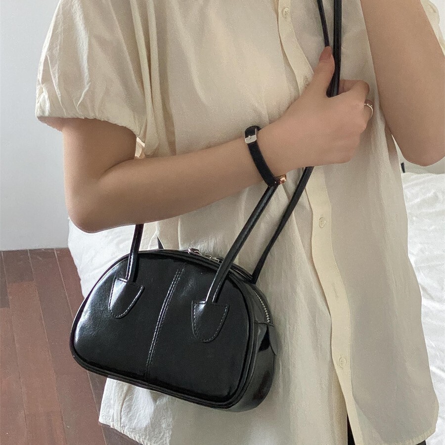 Korean Saddle Bag Women's Stylish PU Leather Mini Design Bag Double Zipper Crossbody Shoulder Bag