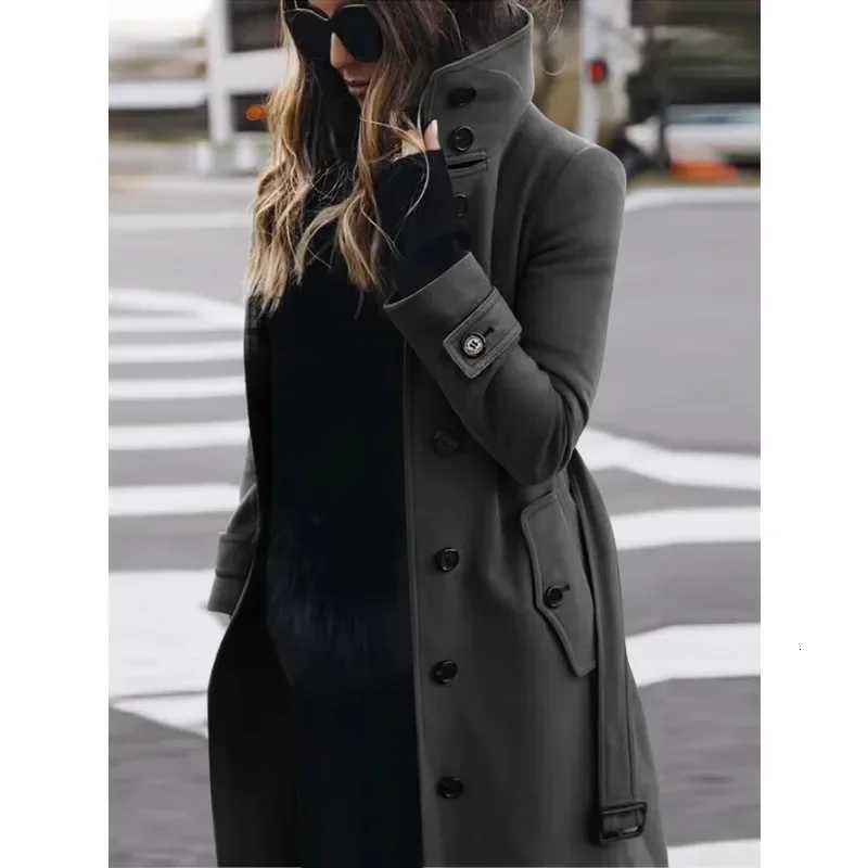 Autumn Winter New Woolen Coat Womens Slim Fit Cardigan Large Coat Women Long Sleeve Single Breasted Stand Collar Woolen CoatT251101