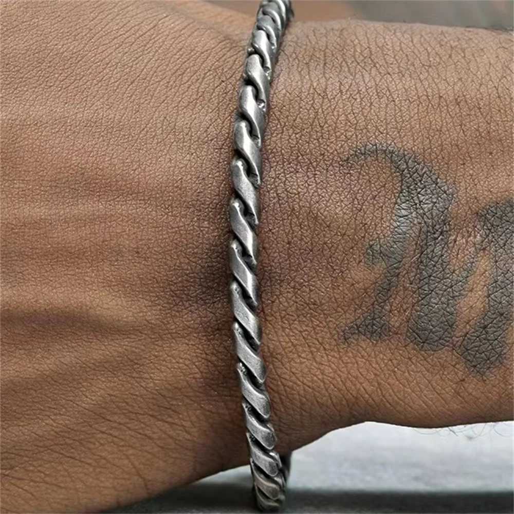 5mm Retro Silver Mens 316 Stainless Steel Bracelet Hip Hop S Alloy Bracelet Fashion Jewelry Retro Bracelet Accessories Y250329