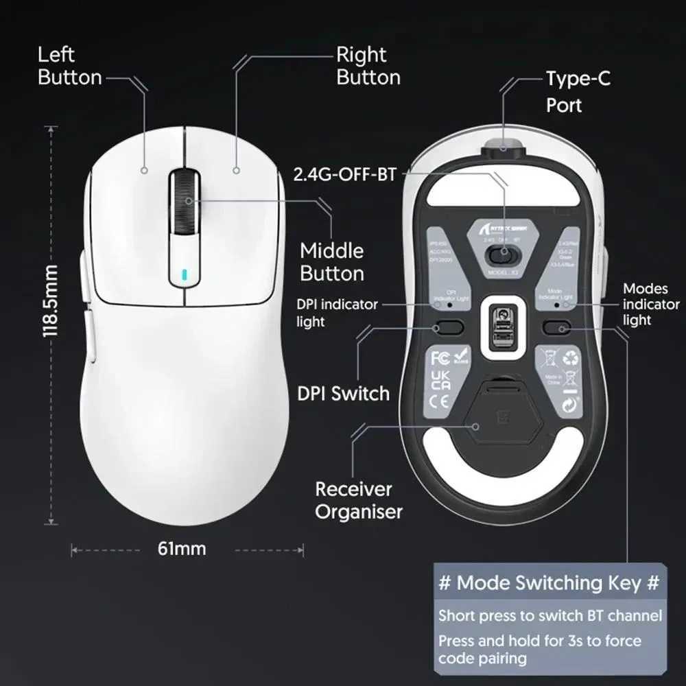Attack Shark X3 X3Pro Wireless Gaming Mouse 26K DPI PAW3395 Sensor TriMode 8K Polling Rate UltraLightweight Programmable Butto X251101