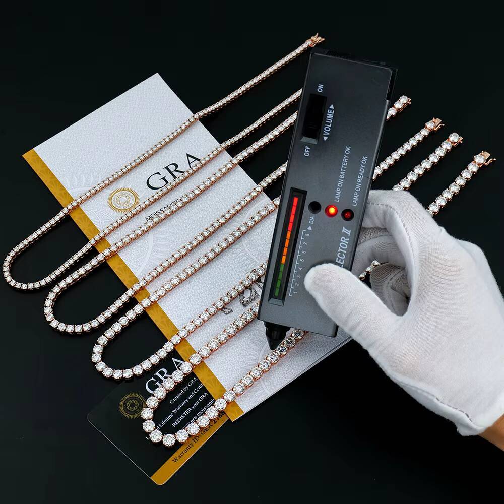 Factory Custom HiphopSilver Rose Gold Plated Diamond Mossanite Moissanite Jewelry Tennis Chain Necklace for Men