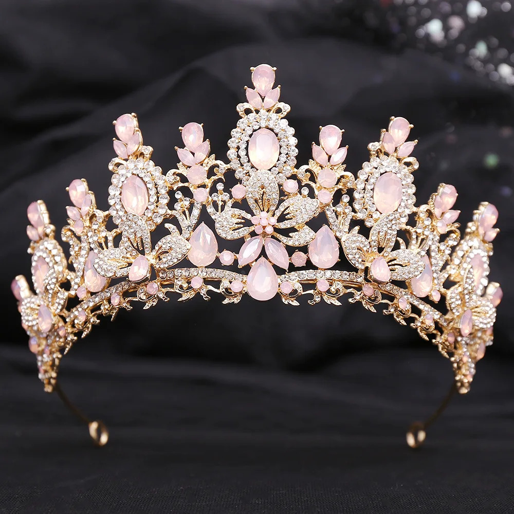 KMVEXO Baroque Water Drop Flower Crystal Opal Tiara For Women Wedding Girls Birthday Party Elegant Crown Hair Accessories250324
