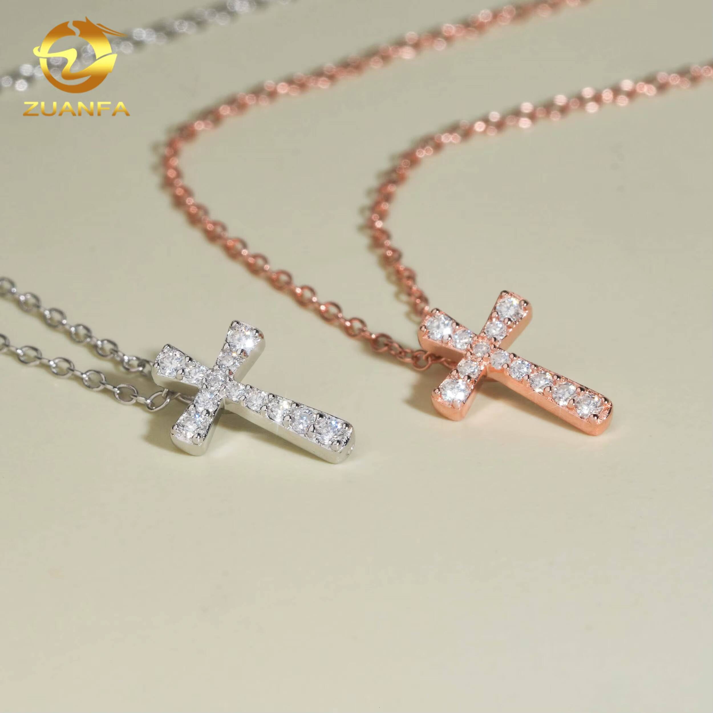 Iced Out Hip Hop 925 Silver VVS Moissanite Cross Pendant Necklace Men Women Fashion Diamond Necklaces Daily Wear