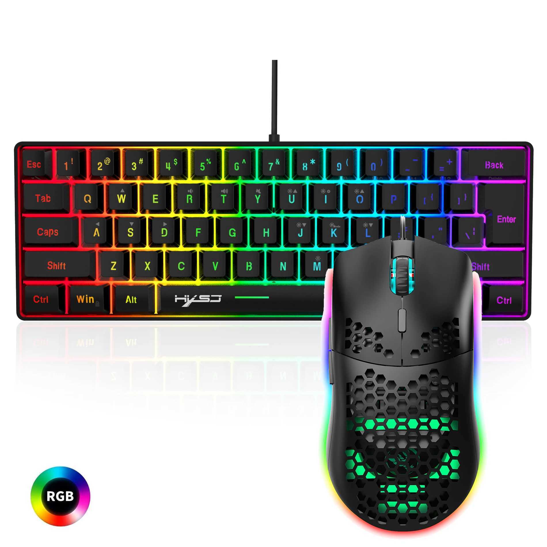 Keyboard Mouse Combos Hot selling HXSJ 61 key V700 RGB illuminated mechanical keyboard and mouse combination game set z250401