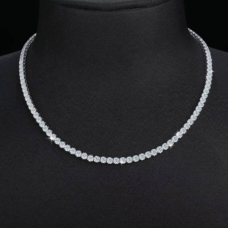 Wholesale S925 Sterling Silver VVS D Color All Moissanite Tennis Necklace 3mm Women Clavicle Tennis Chain Necklace