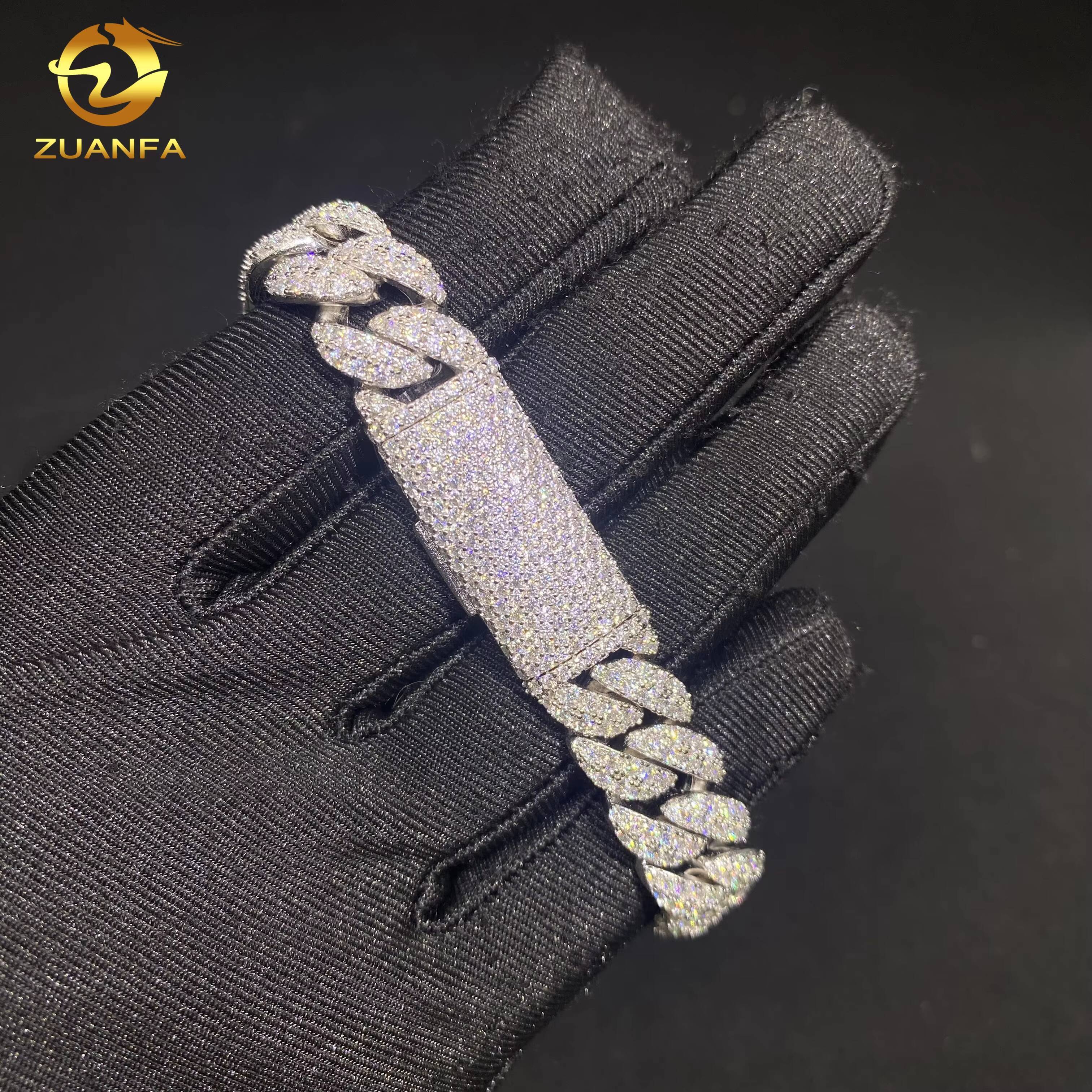 Hot Sale 3Style Hip Hop Moissanite Jewelry Iced Out Bracelet 925 Sliver VVS Moissanite Diamond Cuban Link Chain Bracelet for Men