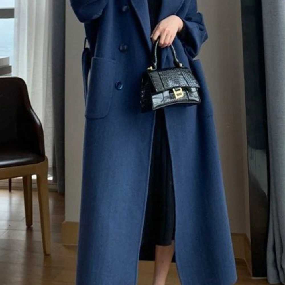 Autumn Winter 2025 Coat Women Chic Decent Solid Color Double Breasted Long Sleeve Lapel Long Office Lady Coat For WomenT251101