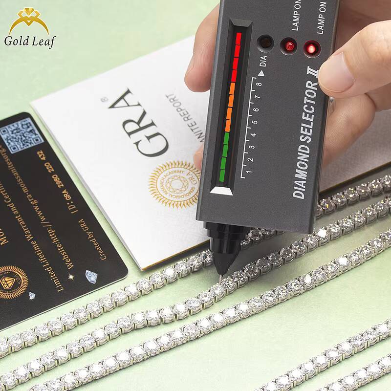 Goldleaf 925 Sterling Silver Mens Hip Hop Tennis Moissanite Necklace 35mm D Color VVS Diamond Link Chain 35mm D Color VVS