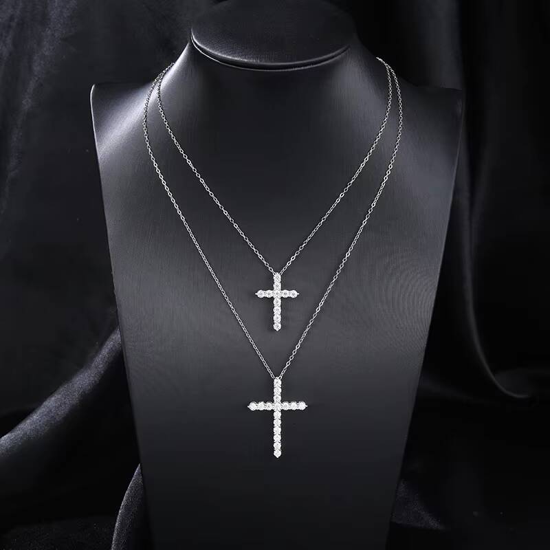 Womens 925 Sterling Silver Fine Moissanite Cross Pendant Necklace Small Orthodox Fashion Jewelry
