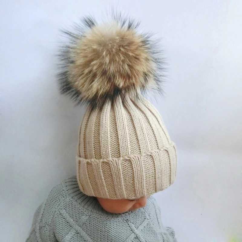 2023 Fashion Children Winter Real Fur Pompom Beanie Hat Scarf Warm Knitted Baby Hats For Kids Girls Boys Pom pom CapXJ251101