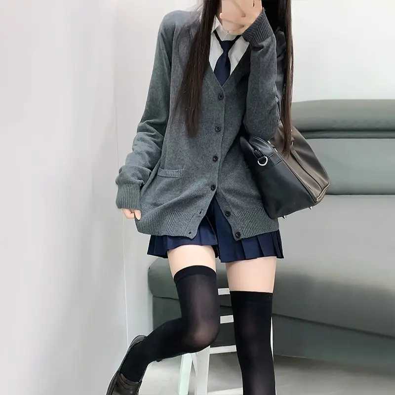 Schools Original Jk Uniform Suit Outer Sweater Japanese College Style Knitted Gray CardiganT251101