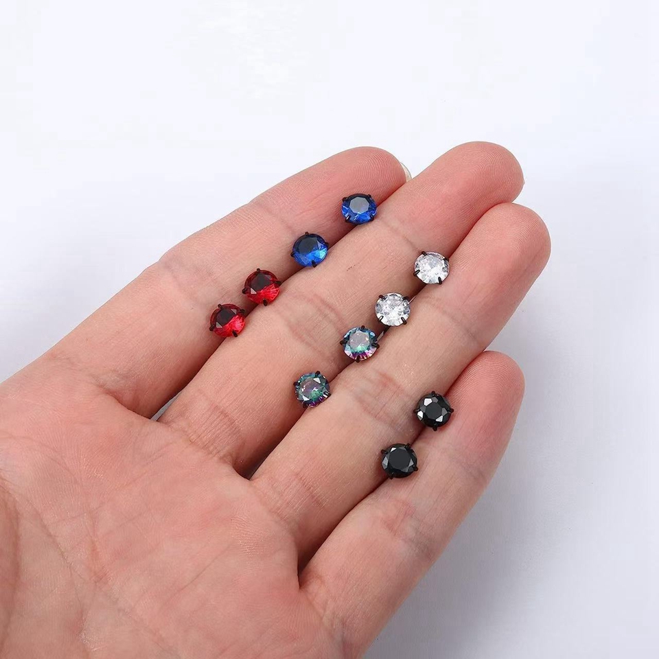 1pair Medical Stainless steel Red Crystal Zircon Diamond Ear Studs Earrings Tragus Cartilage Hypoallergenic Screws Piercing Jewelry for men women