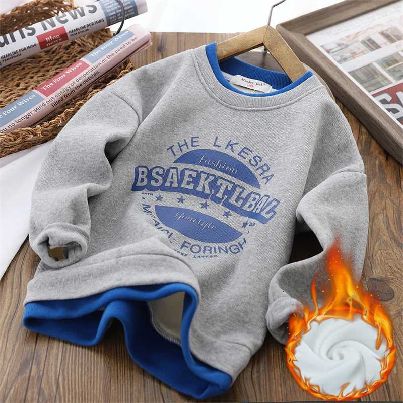 Boys Plus Velvet Sweatshirts Children Autumn Winter Thicken Hoodies Kids Padded Warm Tracksuit Teenager Casual Clthing 414YT251101