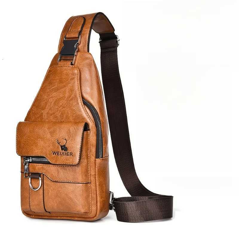 1pcs Vintage Waterproof PU Crossbody Bag AntiStain Large Capacity Casual Outdoor Travel Chest Pack Fashionable shoulder bagW251101