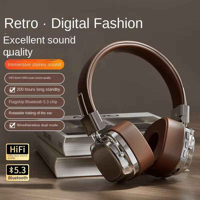 2024 New Retro Style Wireless Bluetooth 5.3 Gaming Noise Cancelg Stereo Metal Headset for Mobile Phone