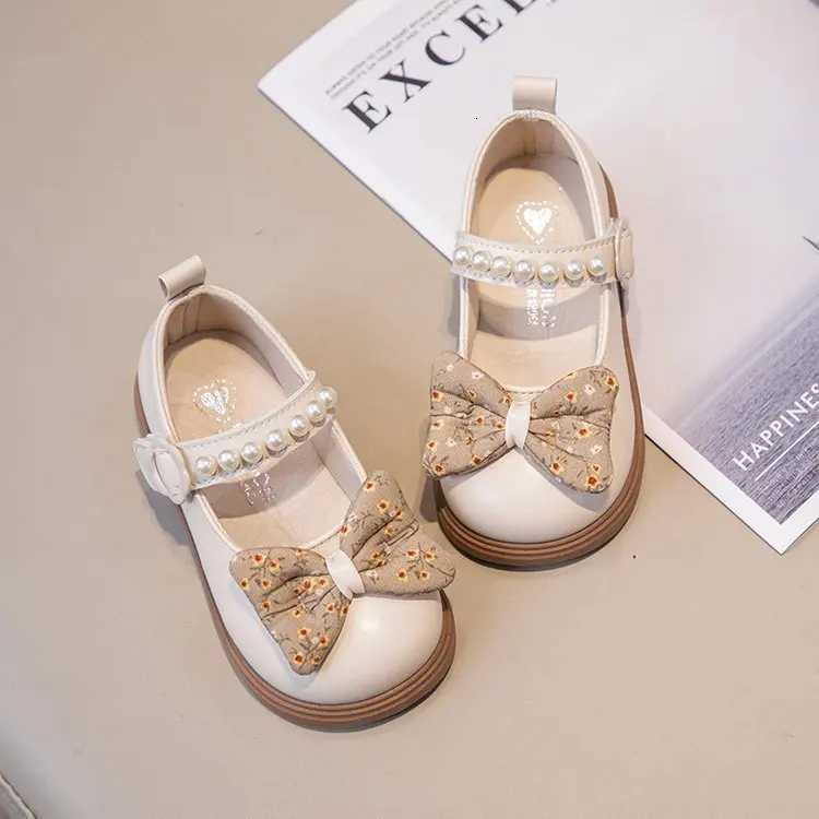 Children Leather Shoes with Cute Sweet Bow Girls Princess Flat Shoes 2024 New Fashion Kids Casual Shoes Soft Sole Simple PearlT251101