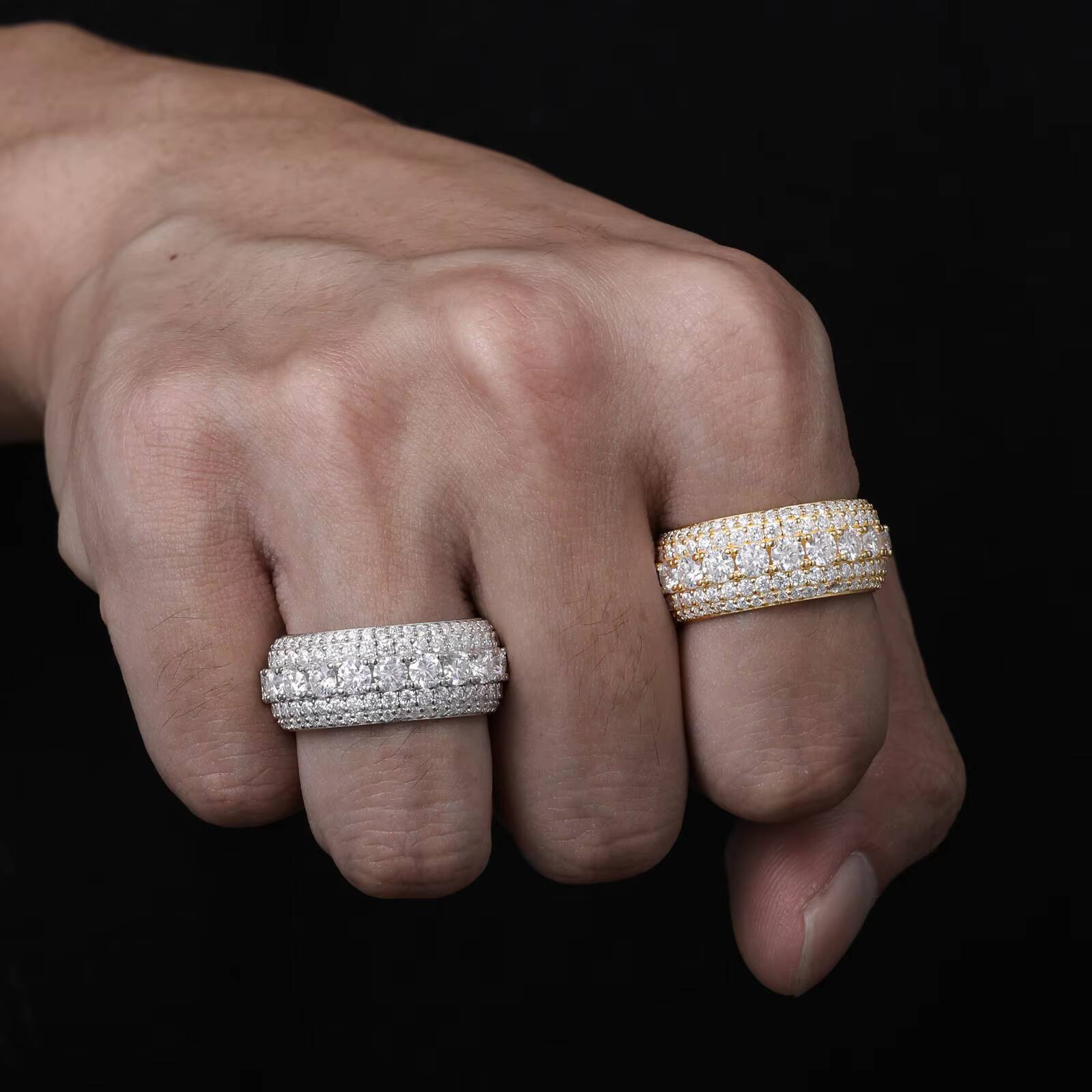 Luxury Hip Hop Jewelry Gift White Gold 925 Sterling Silver 5 Rows VVS Moissanite Diamond Wedding Finger Ring for Men Women