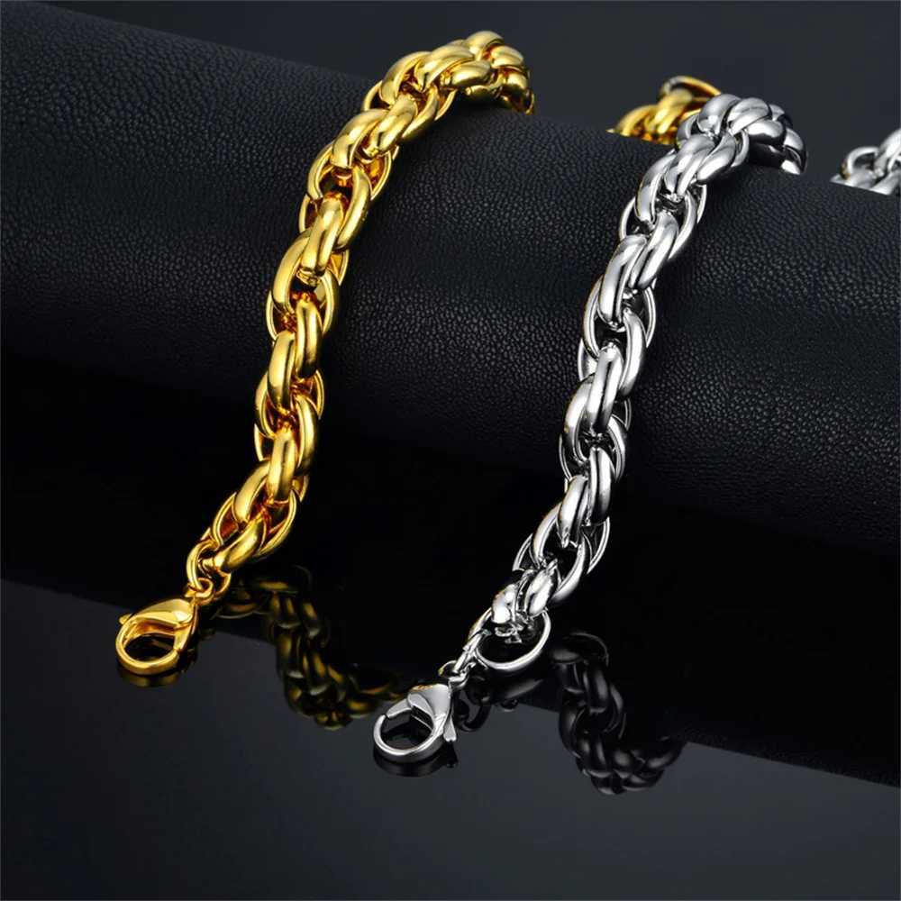 Silver plated 22CM thick rope chain bracelet mens stainless steel charm party gift designer jewelry Y250329
