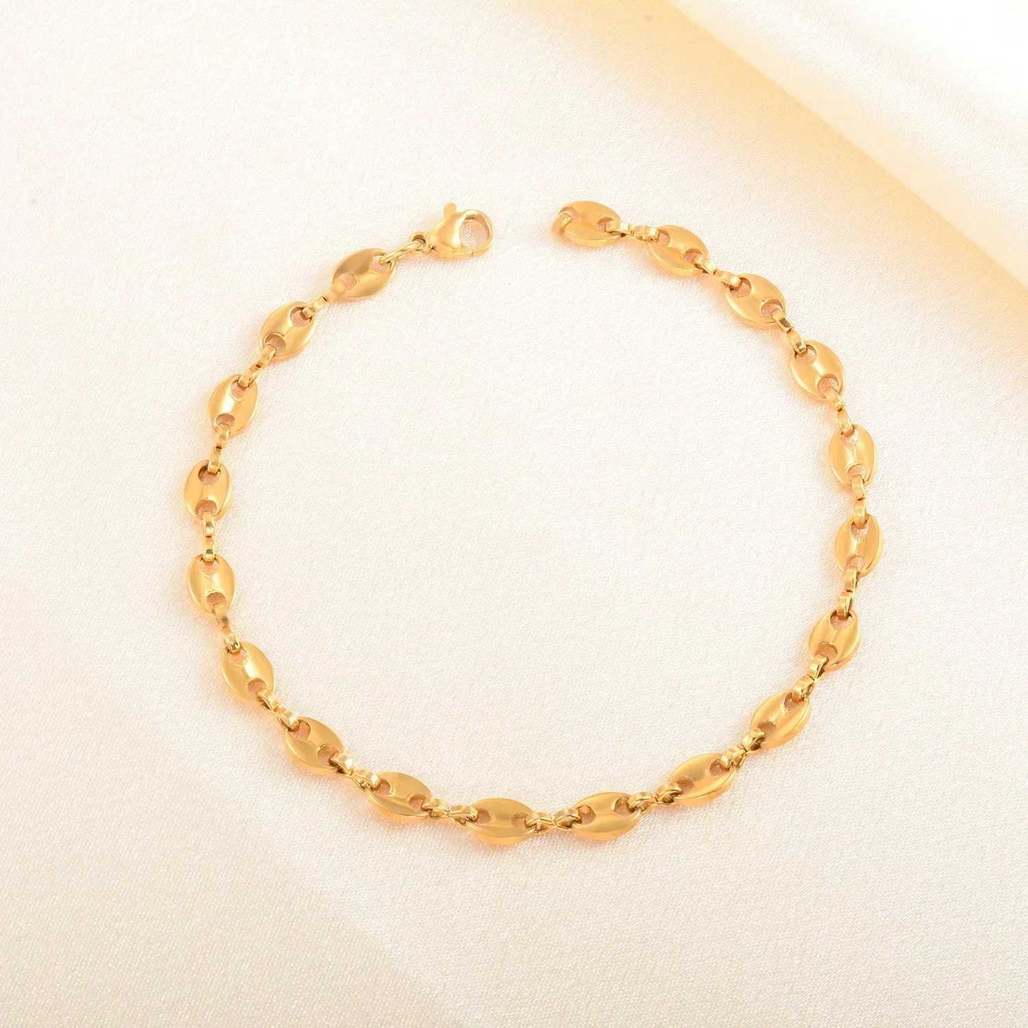 Hip Hop Coffee Bean Stainless Steel Bracelet with Extended Nose Handmade Chain Titanium Necklace Punk Jewelry High Quality Y250329