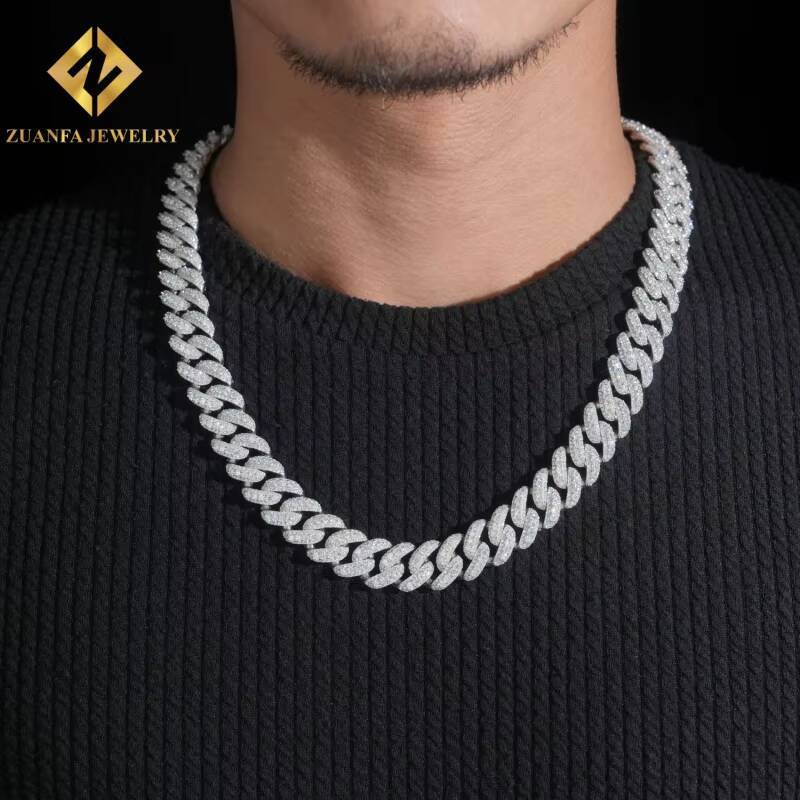 Trendy Style 925 Silver 15MM Miami Moissanite Lab Diamond Cuban Link Chain Custom Iced Out Hip Hop Necklace for Men Women