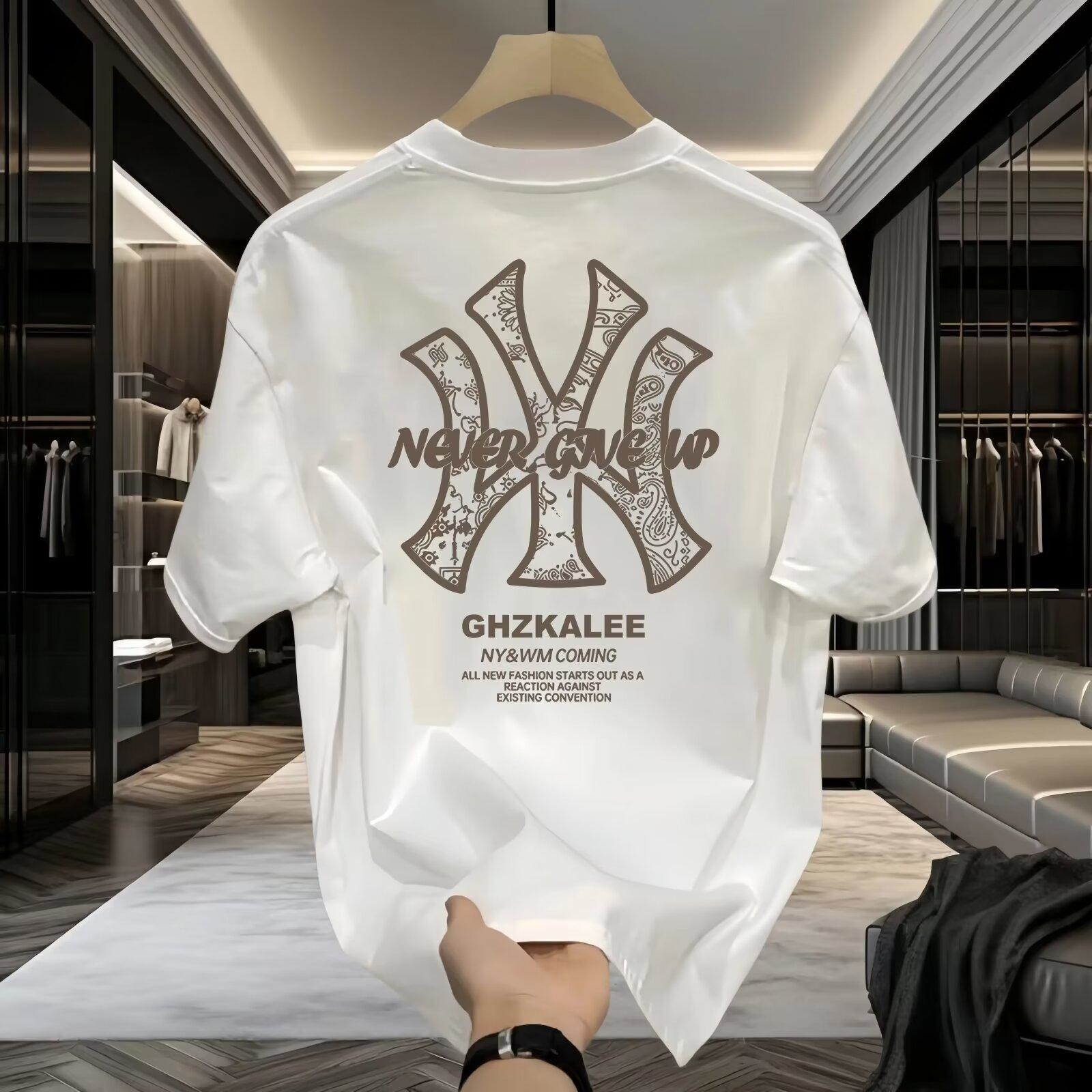 Designer's new fashion printed cotton short-sleeved T-shirt Men's new summer trend handsome loose all-in-one half-sleeved round neck top plu