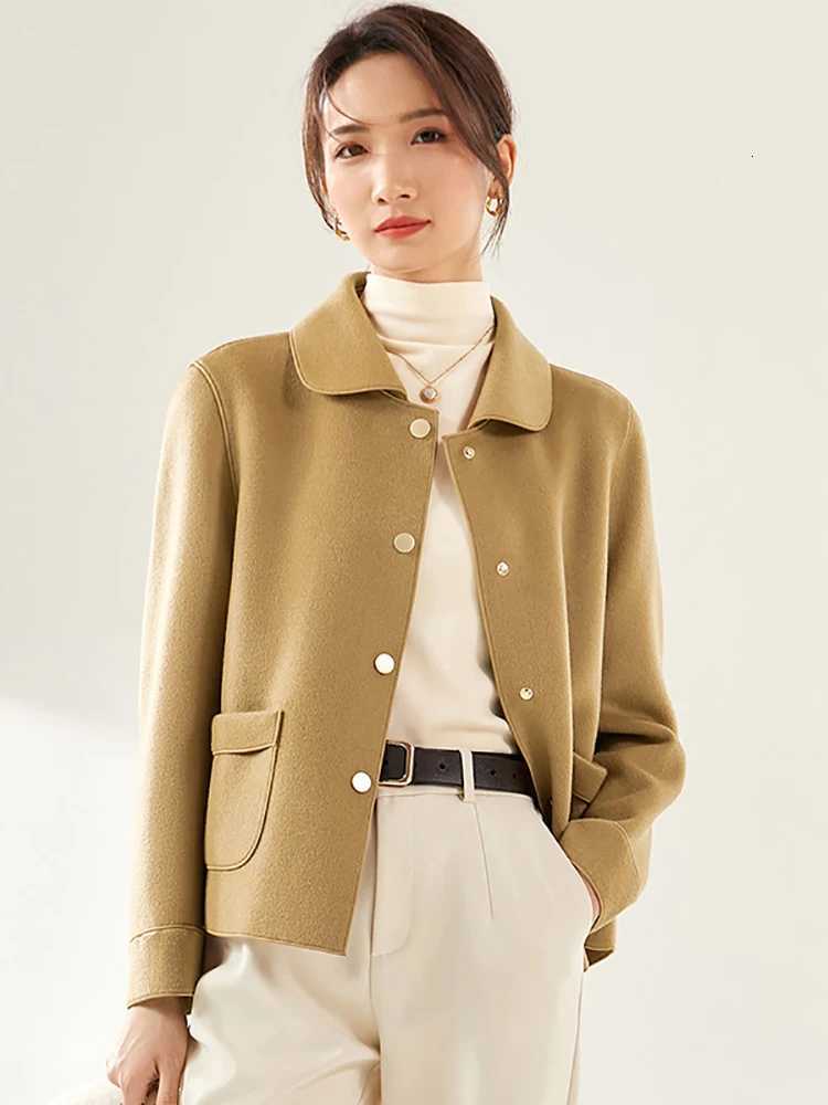SENTUBILA Women 100 Wool Coat 2025 Office Lady Elegant Fashion Warm Solid Vintage Turndown Collar Pocket Short Coats W24O43399T251101