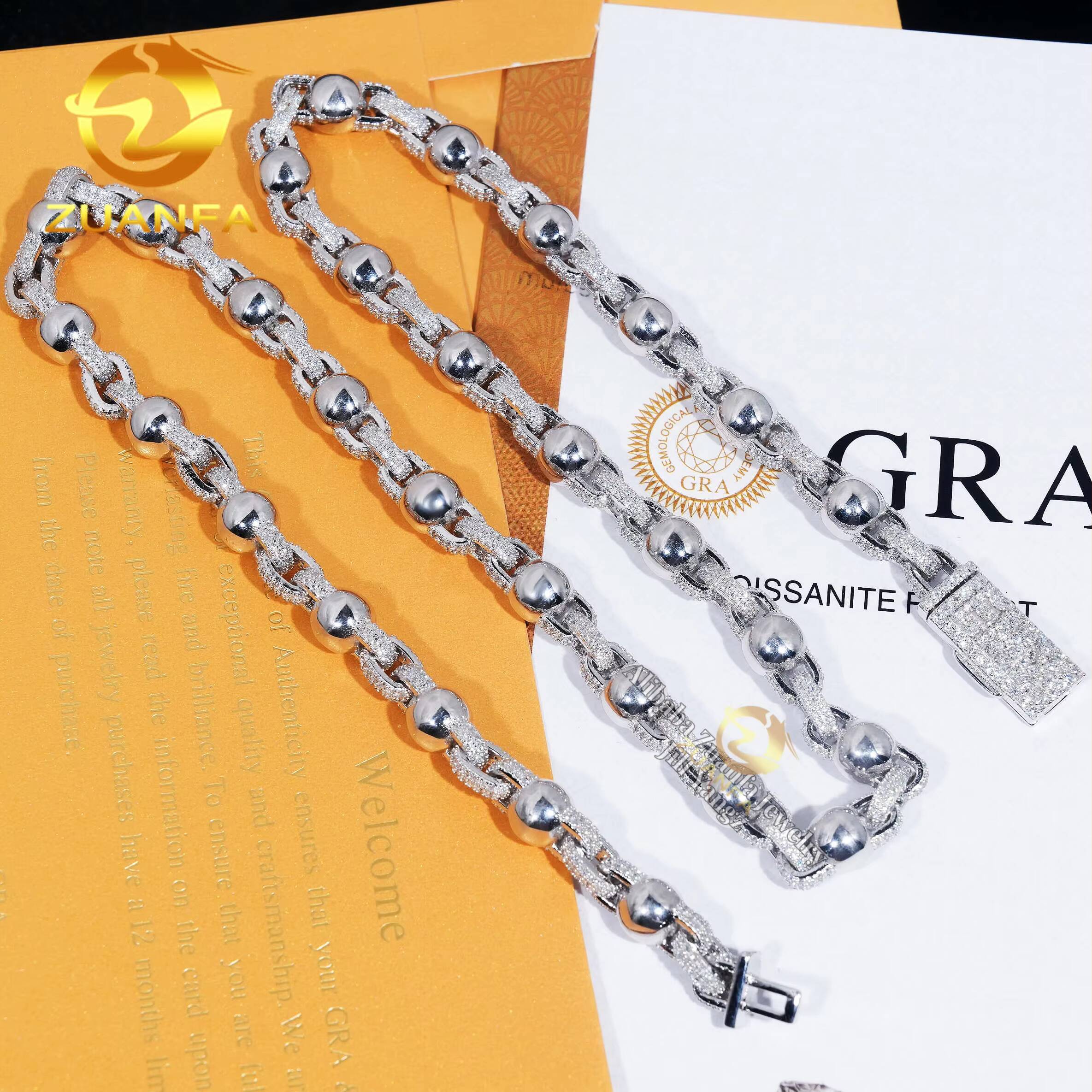 Square Chain 8mm Bead Moissanite Cuban Link Chain Hip Hop Jewelry Necklace Moissanite Cuban Chain