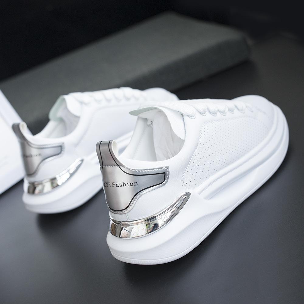 2025 Fashion new white shoes men's air cushion low-top board shoes inside height-increasing leisure sports shoes Whitegold whiteblack silver