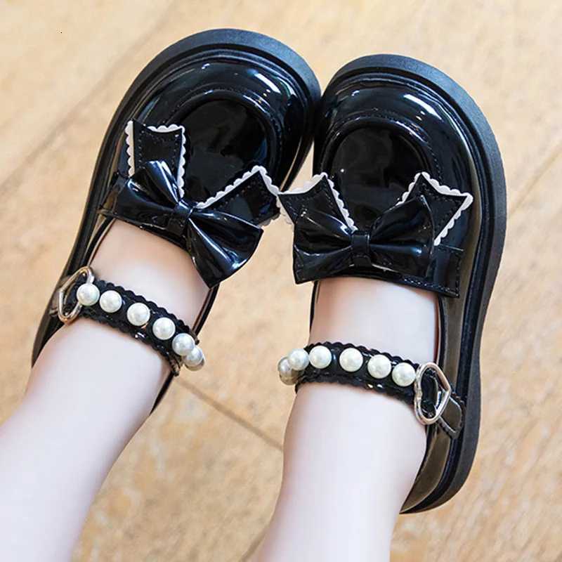Princess Wedding Leather Shoes Kids Bowknot Flats Pearls Children Girl Dance Glitter Sweet Shoes Fashion Girls Party Dance ShoesT251101