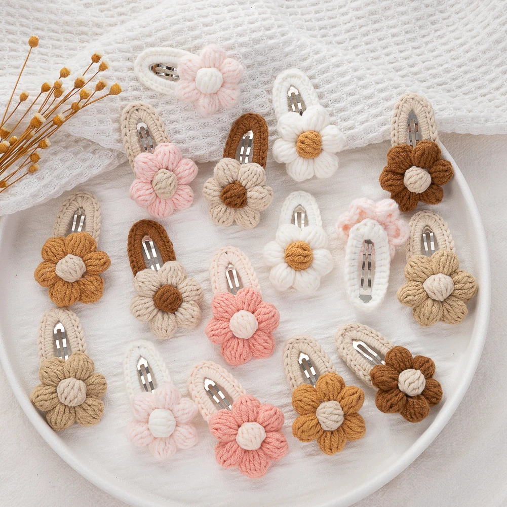 8 pieces/batch of Korean handmade sunflower hair clips suitable for babies and girls crochet hair clips high-quality and safe knitted childrens hair b