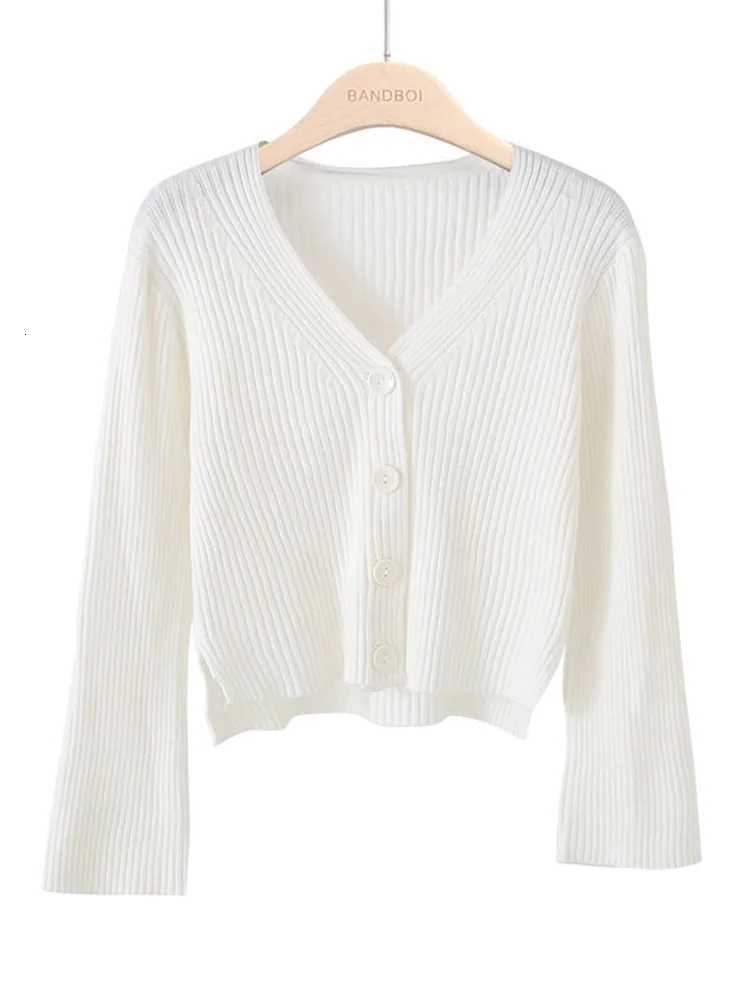 Autumn Long Sleeve Knitted Short Cardigan Winter Casual Loose V Neck Bottons Sweater Coat Women Elegant Solid Color SweaterT251101