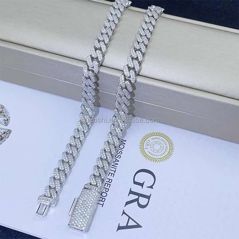 Wholesale 8mm Hip Hop Simulated Diamond Necklace Bracelet Men 925 Sterling Silver Iced Out Cuban Link Chain