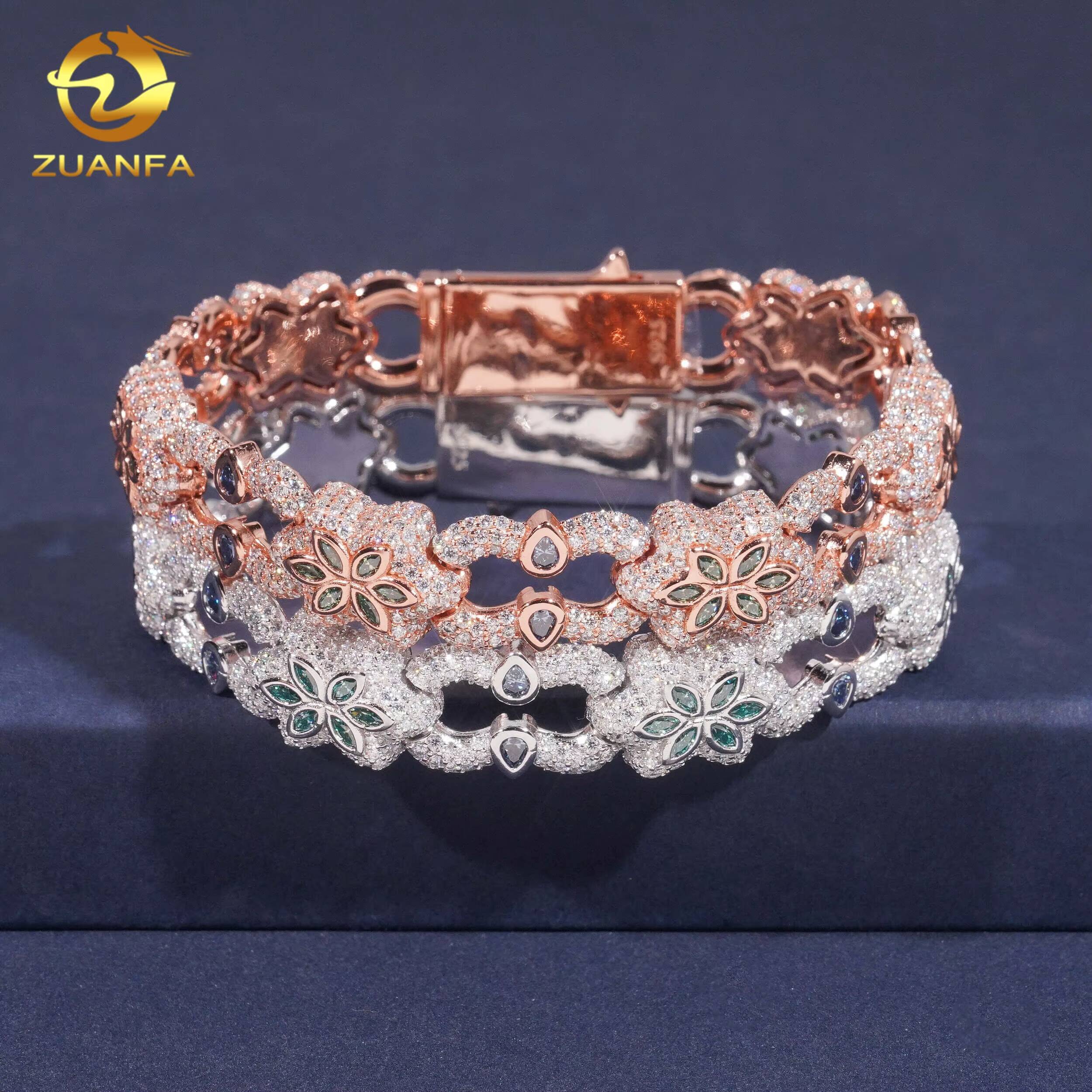 Big Lock Royal Blue Hip Hop Jewelry Moissanite Cuban Bracelet 925 Silver Rapper Jewelry Moissanite Bracelet