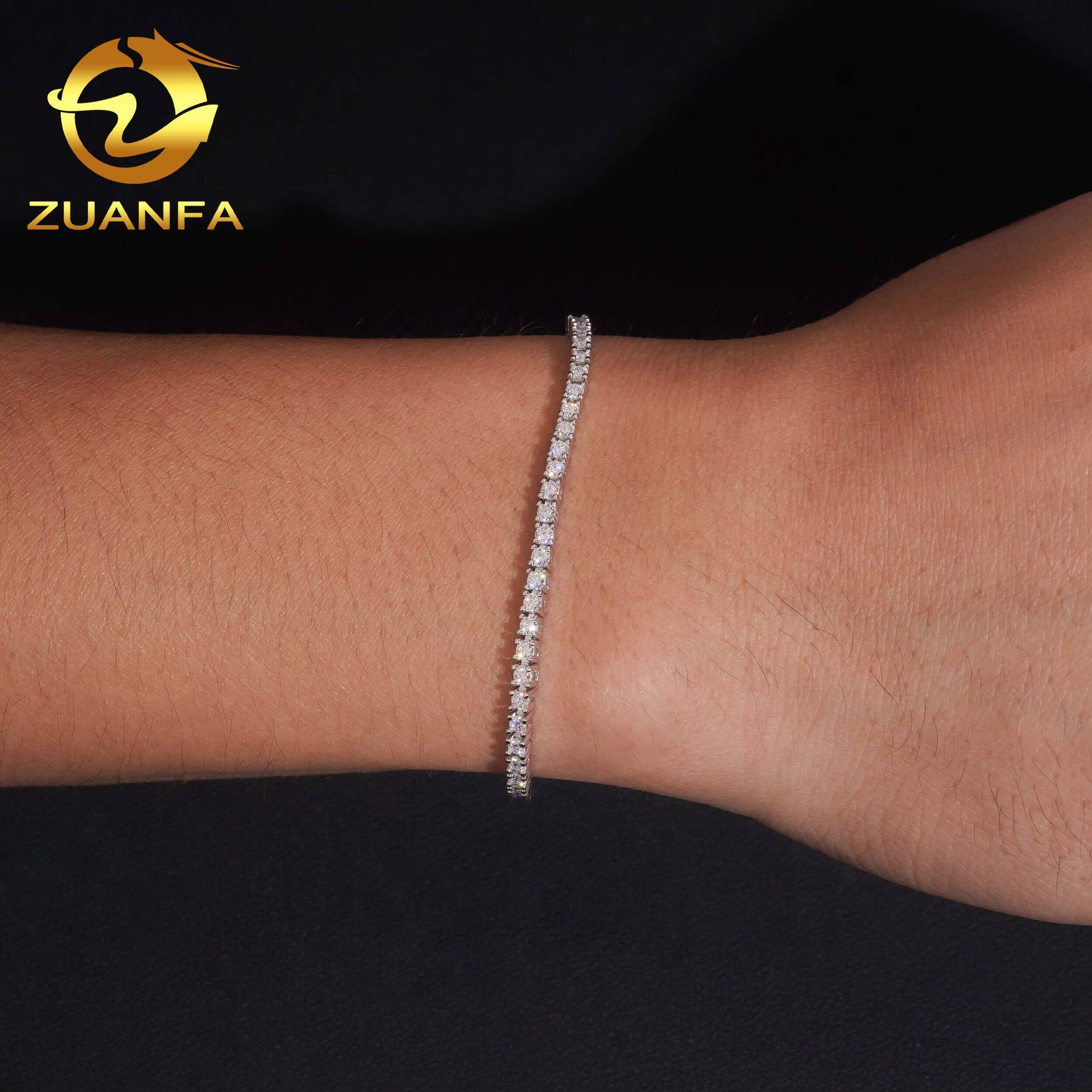 USA Local Stock Shipping Hip Hop Classical Factory Price Gold Plated 925 Sterling Silver 2mm Moissanite Diamond Tennis Bracelet