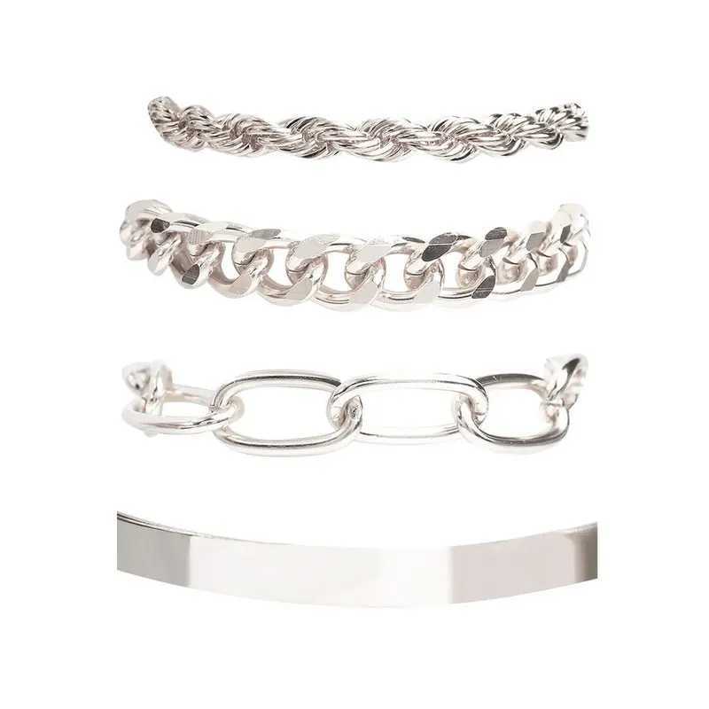 Boho Thick Gold Charm Bracelet 2021 New Jewelry 4pcs Punk Curve Cuban Chain Bracelet Set Womens Gift Y250329