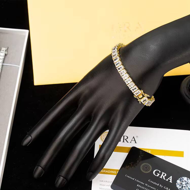 Custom S925 Silver 5x7MM 1CT DVVS1 White Clear Emerald Cut D VVS Moissanite Men Women Tennis Chain Bracelet Wholesale