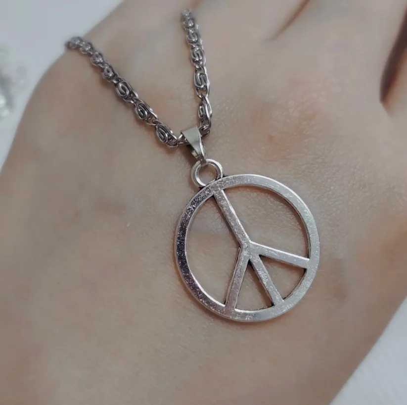 Peace Sign Necklace Hippie Stainless Steel Chain Necklace Gothic Jewelry GiftC250407